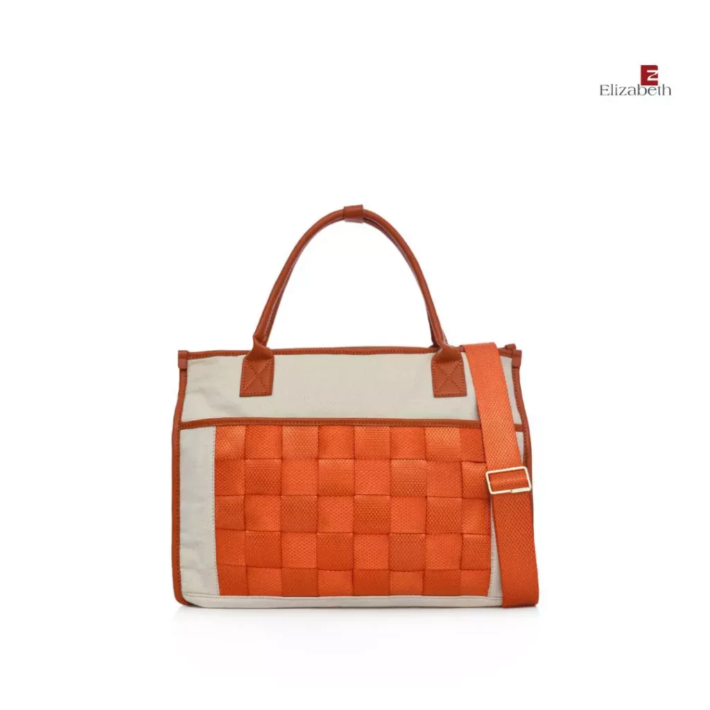 Tote bag Elizabeth berwarna orange dengan desain trendi dan kompartemen utama yang luas.