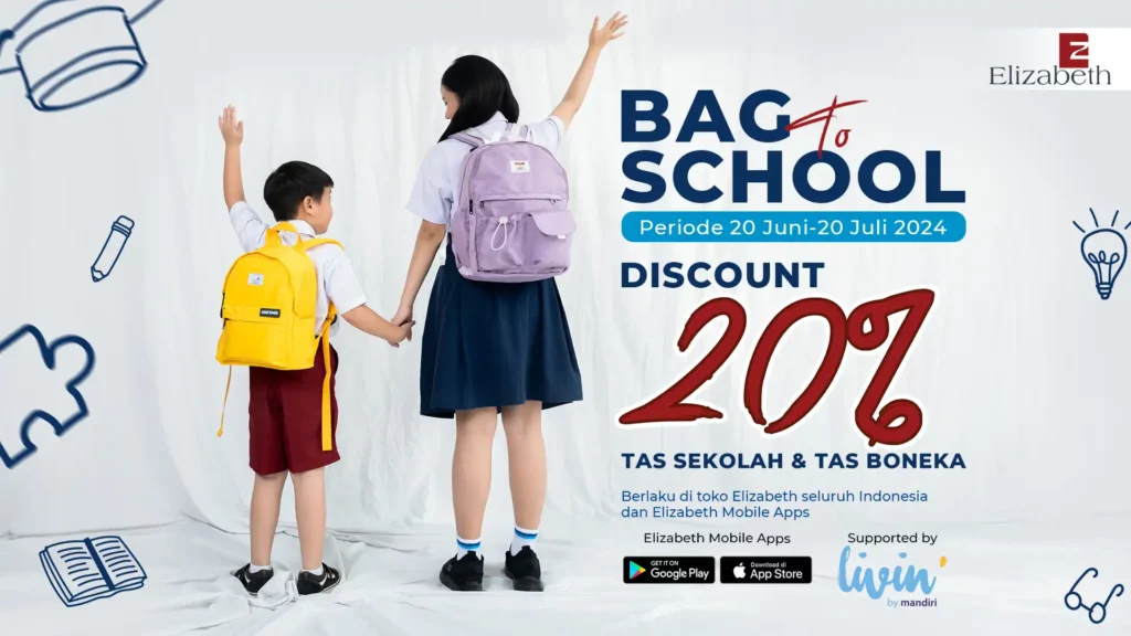 grafis promo bag to school elizabeth diskon 20% untuk tas sekolah elizabeth